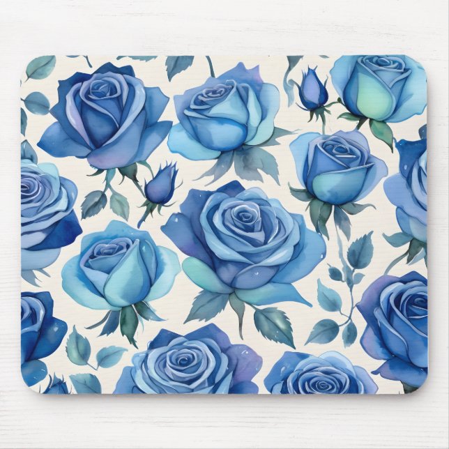Elegantes blaues Rose-Muster Mousepad (Vorne)