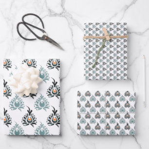 Elegantes Blaues Rosen-Blumenmuster Geschenkpapier Set
