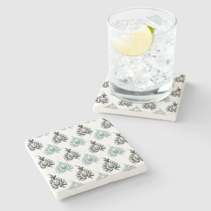 Elegantes blaues Rosen-Blumenmuster Steinuntersetzer