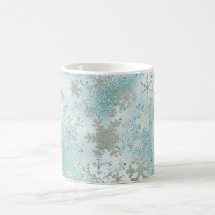 Elegantes Blaues Silberes Weihnachtsschneeflockenm Kaffeetasse