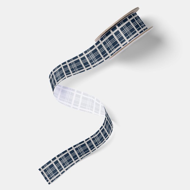 Elegantes Blaues Subtiles Minimalistisches Karomus Satinband (Rückseite)
