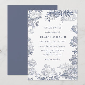 Elegantes blaues Toile-de-Jouy französisches Vinta Einladung