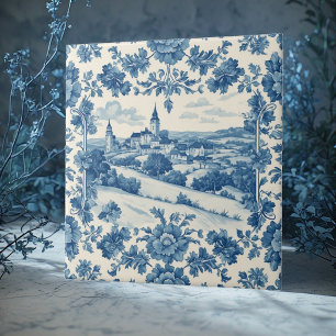 Elegantes blaues Toile de Jouy Landhausgarten-Desi Fliese