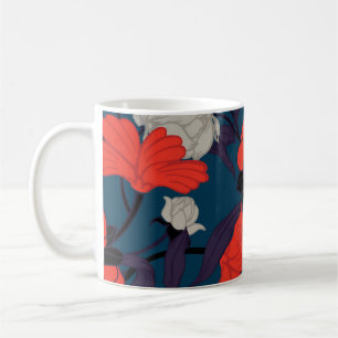 Elegantes blaues u. rotes Blumenmuster Kaffeetasse