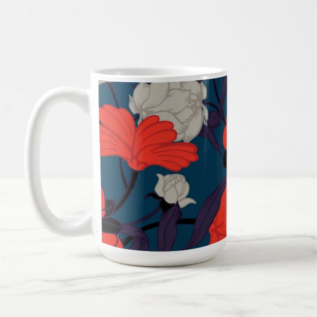 Elegantes blaues u. rotes Blumenmuster Kaffeetasse (Links)