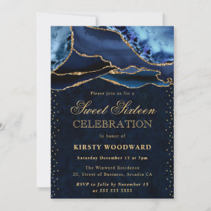 Elegantes Blaues und Goldenes Glitter-Achat Sweet Einladung