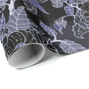 Elegantes blaues und graues dunkles Blumenpapier Geschenkpapier