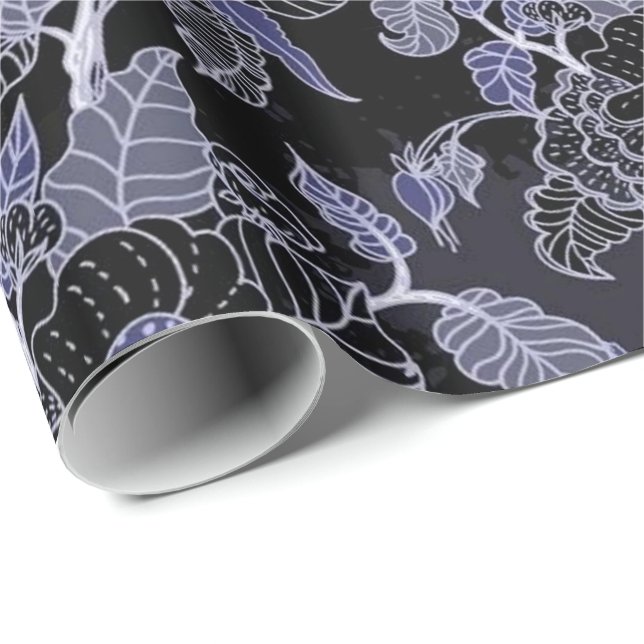 Elegantes blaues und graues dunkles Blumenpapier Geschenkpapier (Rolleneckpunkt)
