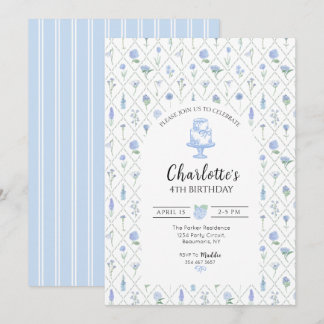 Elegantes blaues und grünes florales Gitter Einladung