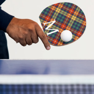 Elegantes blaues und oranges Tartan-Karo-Monogramm Tischtennis Schläger