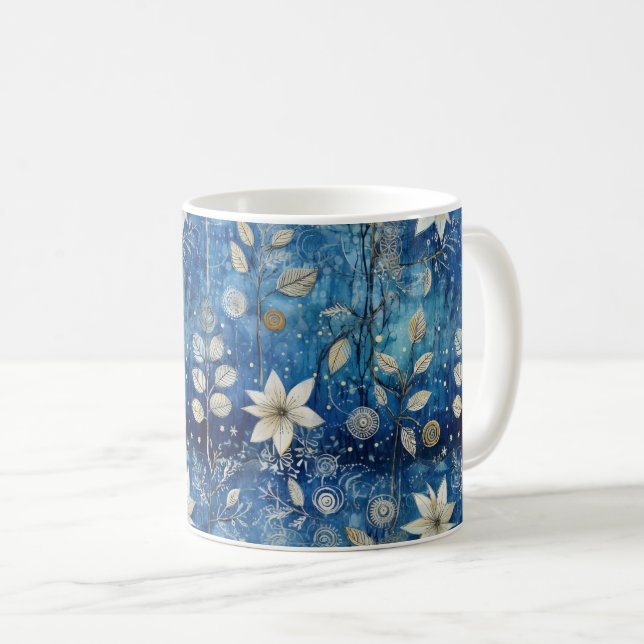 Elegantes blaues und weißes, blühendes, nahtloses  kaffeetasse (VorderseiteRechts)