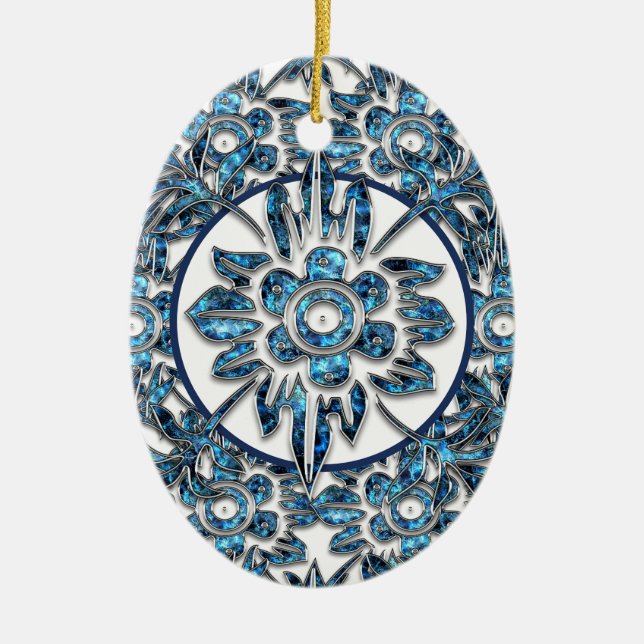 Elegantes blaues und weißes Kristall Keramik Ornament (Vorne)