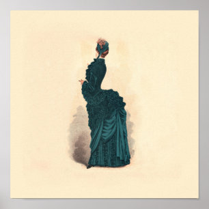 Elegantes blaues viktorianisches Kleid Moderne Fra Poster