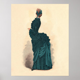 Elegantes blaues viktorianisches Kleid Moderne Fra Poster