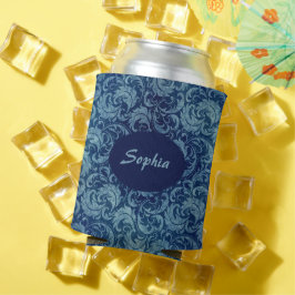 Elegantes Blaues Vintag Damask Muster Dosenkühler