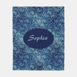 Elegantes Blaues Vintag Damask Muster Fleecedecke