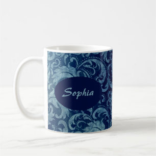 Elegantes Blaues Vintag Damask Muster Kaffeetasse