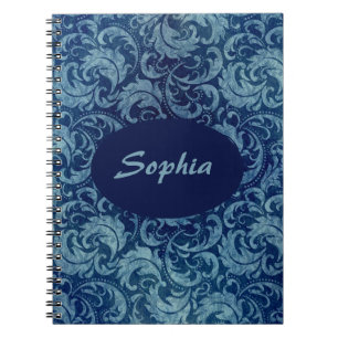 Elegantes Blaues Vintag Damask Muster Notizblock