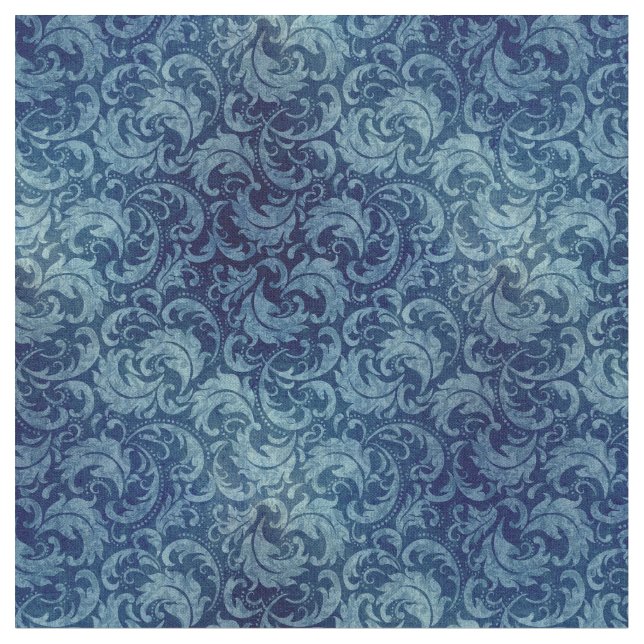 Elegantes Blaues Vintag Damask Muster Stoff (Nahaufnahme)
