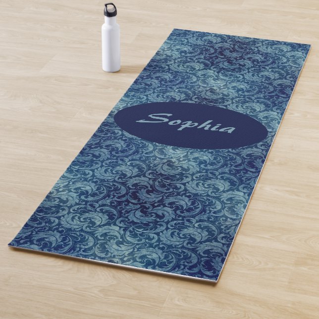 Elegantes Blaues Vintag Damask Muster Yogamatte (Beispiel)