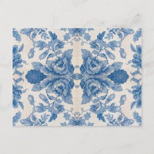 Elegantes blaues vintage Blumenmuster Postkarte