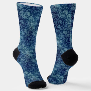 Elegantes blaues Vintage-Damaskus-Muster Socken