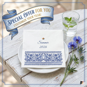 Elegantes blaues Volkskunst-Blumenmuster Sommer 20 Serviette