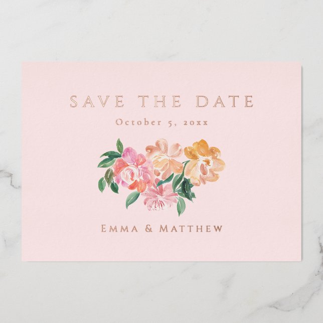 Elegantes blaues Wasser Botanisch Save the Date Folieneinladung (Vorderseite)