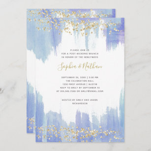 Elegantes blaues Wasser  Gold Post Wedding Brunch Einladung