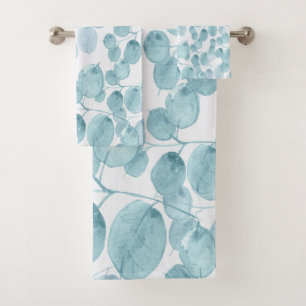 Elegantes Blaues Wasserfarben-Blätter Ditsy-Muste Badhandtuch Set