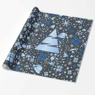 Elegantes Blaues Weihnachtsbaummuster Geschenkpapier