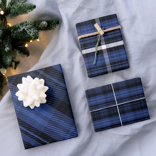 Elegantes blaues Weihnachtsflanell kariertes Muste Geschenkpapier Set (Elegant blue Christmas flannel plaid pattern Wrapping Paper Sheets)