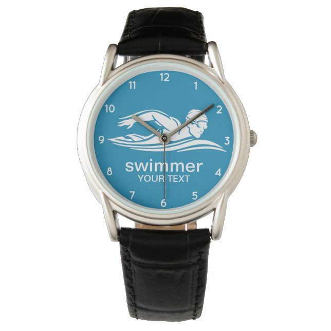 Elegantes blaues weißes Schwimmbad Wasser Armbanduhr (Vorderseite)