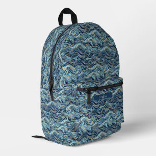 Elegantes blaues Wellenmuster mit goldenen Akzente Bedruckter Rucksack