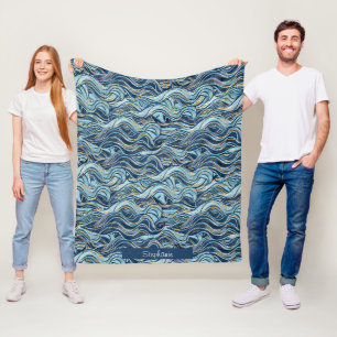 Elegantes blaues Wellenmuster mit goldenen Akzente Fleecedecke