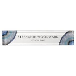 Elegantes Blaugraues Achat-Geode Namensplakette