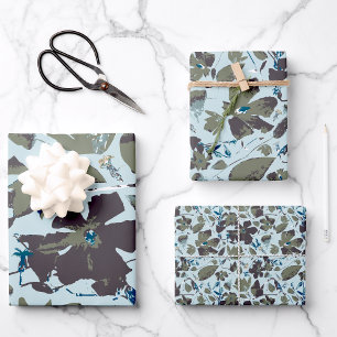 Elegantes blaugrünes Blumenmuster Geschenkpapier Set