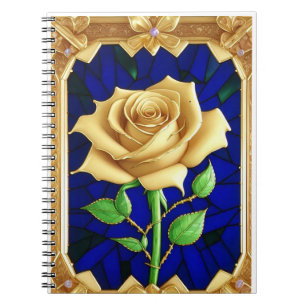 Elegantes Bleiglasfenster mit goldener Rose Notizblock