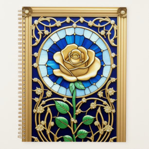Elegantes Bleiglasfenster mit goldener Rose Planer