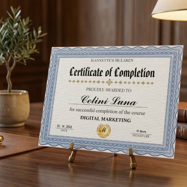 Elegantes Bleu-Zertifikat - Modernes (Celebrate Achievements with Personalized Trophies  )