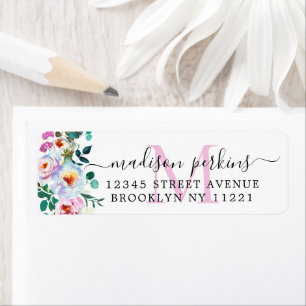 Elegantes Bloral Peony Blush Pink Script Monogram