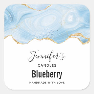 Elegantes Blue and Gold Agate Border Candle Busine Quadratischer Aufkleber