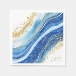 Elegantes Blue and Gold Aquarellmonogramm Napkin Serviette