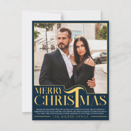 Elegantes Blue and Gold Frohe Weihnachtsfamilie Fo Feiertagskarte