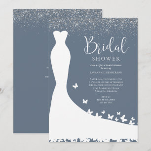 Elegantes Blue and Silver Glitzer Brautparty Invi Einladung