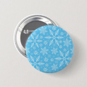 Elegantes Blue Aqua Weißer Winter Snowflake Button