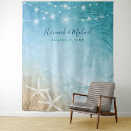 Elegantes Blue Aquamarin Watercolor Beach Hochzeit Wandteppich