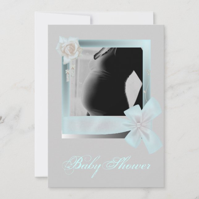 Elegantes Blue Baby Shower Foto Einladung (Vorderseite)