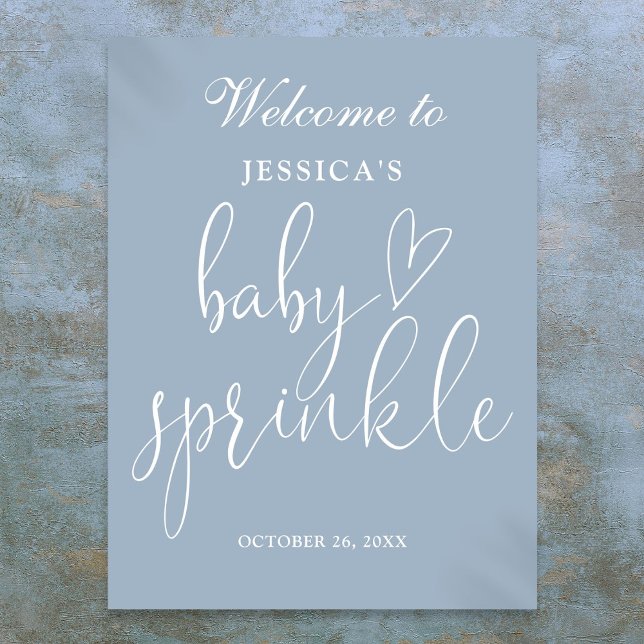 Elegantes Blue Baby Sprinkle Begrüßungszeichen Poster (Elegant Dusty Blue Baby Sprinkle Welcome Sign)