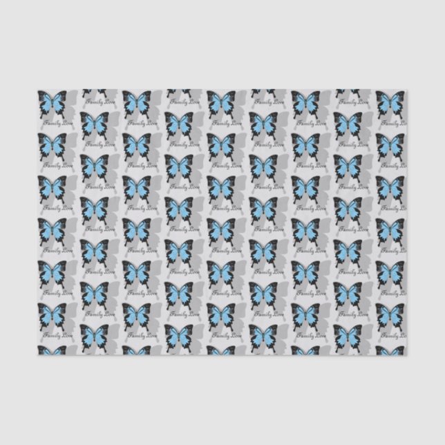 Elegantes Blue Backed Butterfly Shadow Monogramm Seidenpapier (Vorderseite)